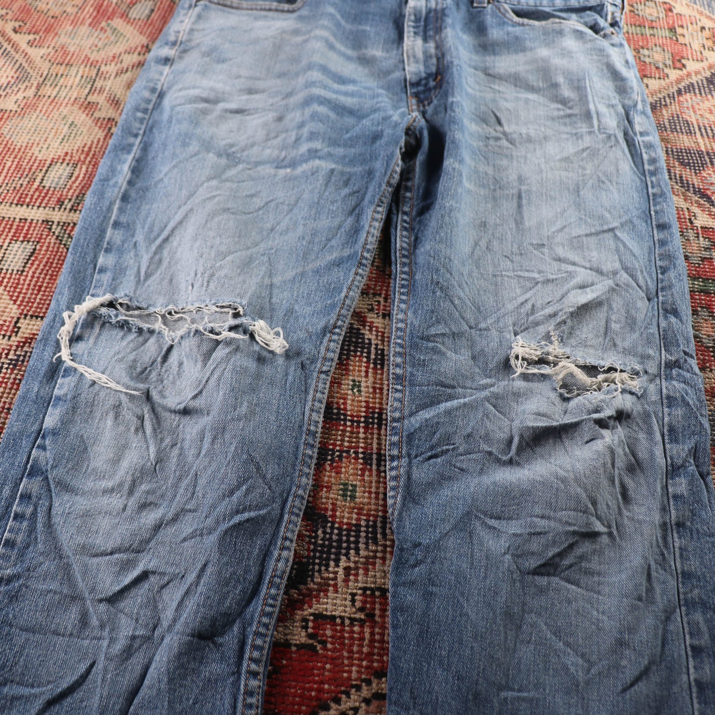 Levi's 505 Red Tab W38 L32 Straight Leg Regular Fit Classic Ripped Style Blue De