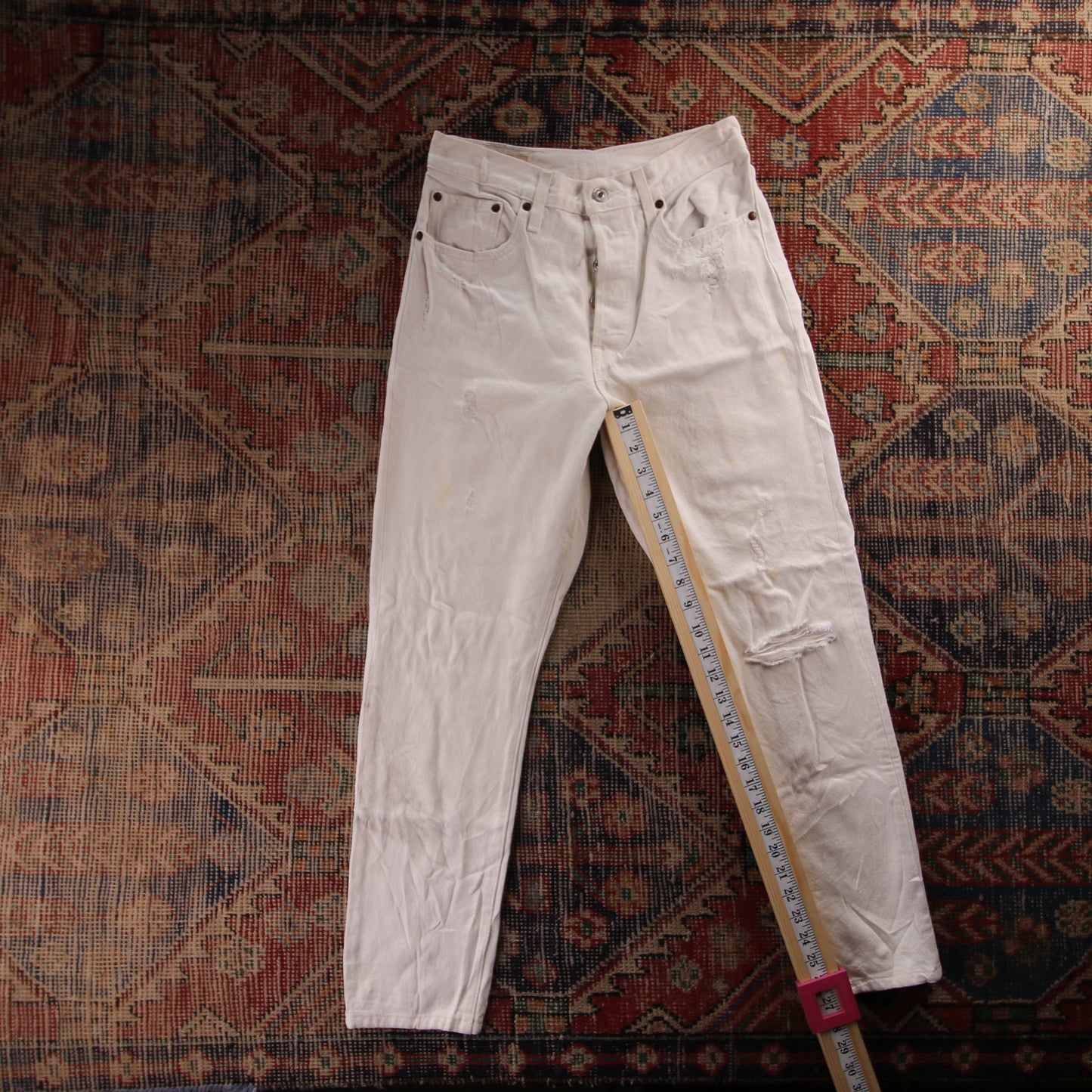 Levi's Red Tab W26 L27 Straight Leg White Denim Jeans