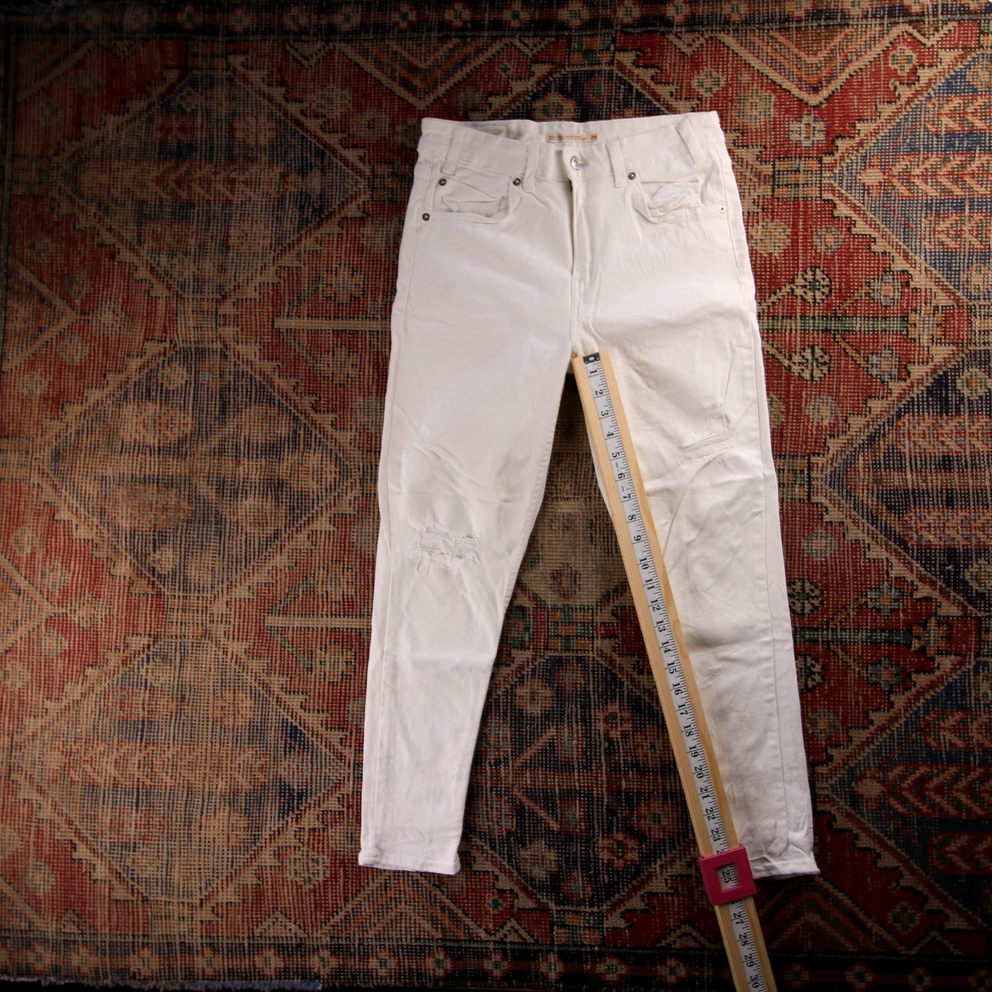 Levi's 721 Red Tab W28 L25 Straight Leg White Denim Jeans