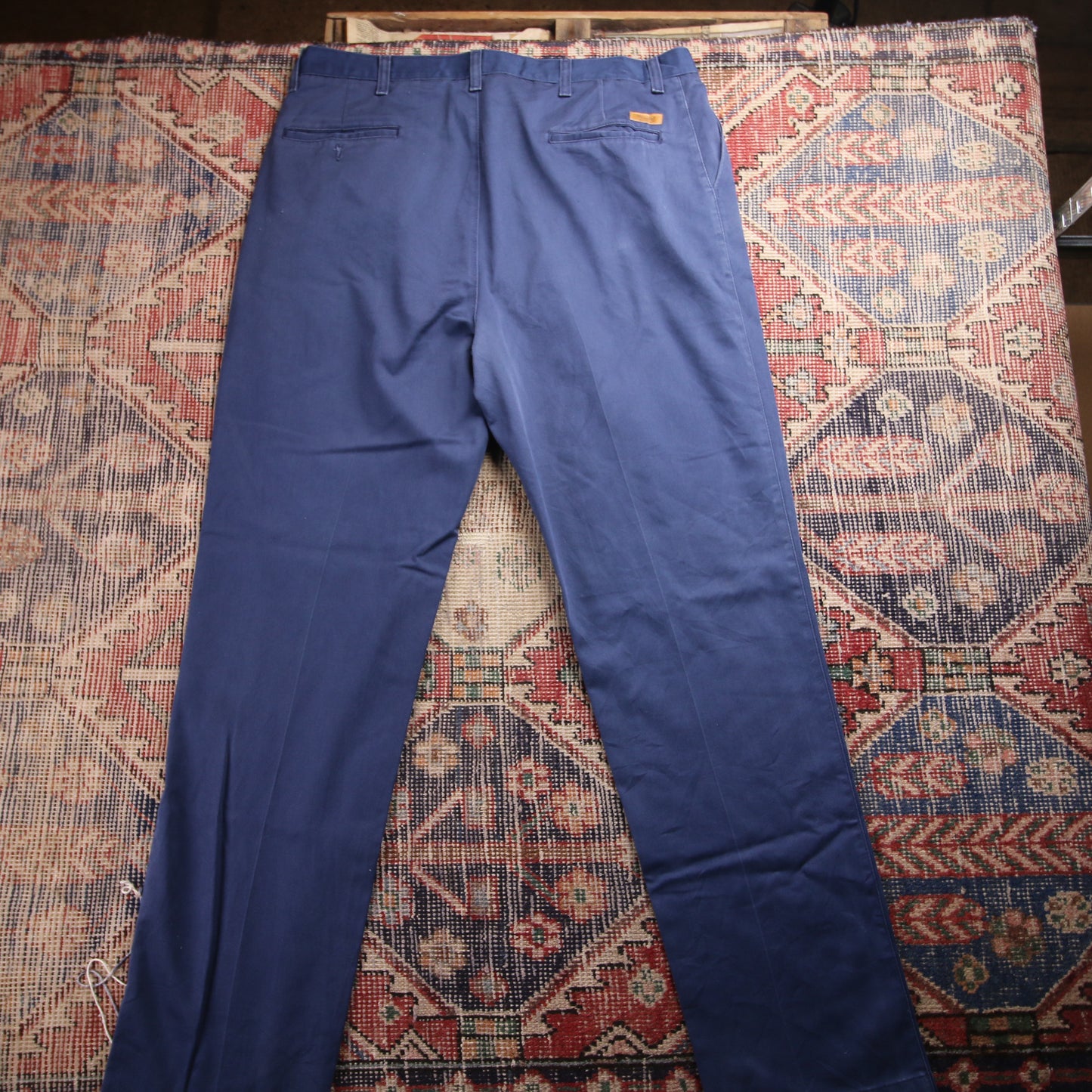 Wrangler W36 L33 Straight Leg Blue Cotton Blend Trousers