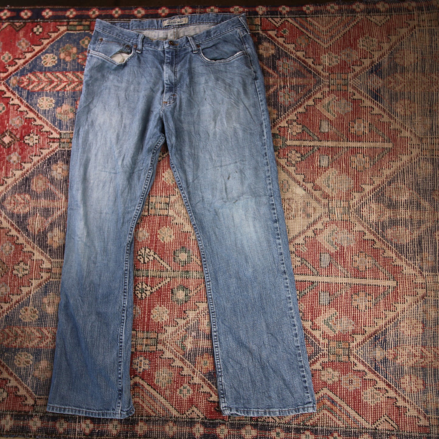 Wrangler W36 L32 Straight Leg Relaxed Fit Blue Denim Jeans