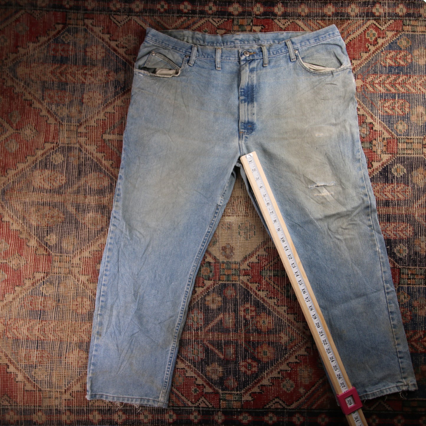 Wrangler W44 L29 Baggy Classic Ripped Style Blue Denim Jeans